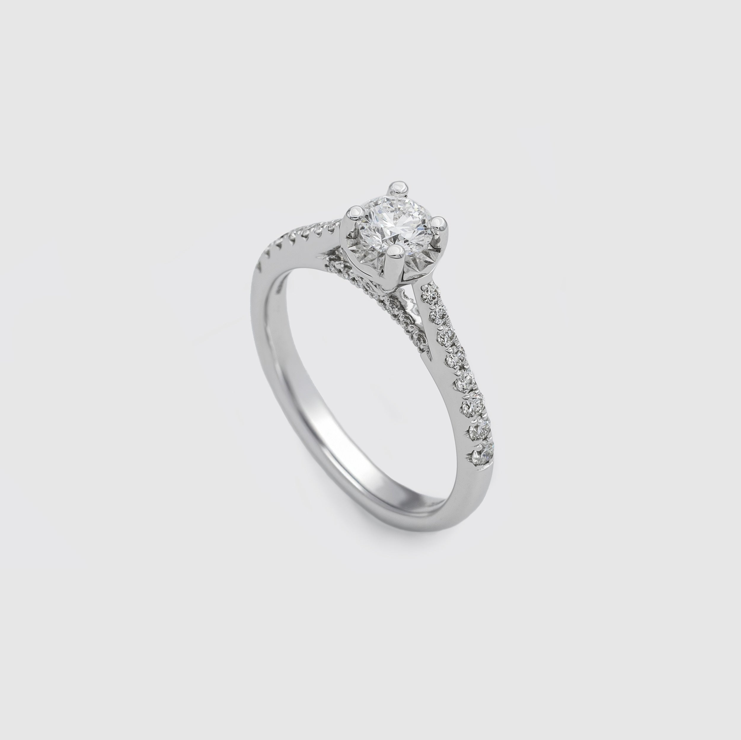 Solitaire ring in white gold and diamonds, Miluna
