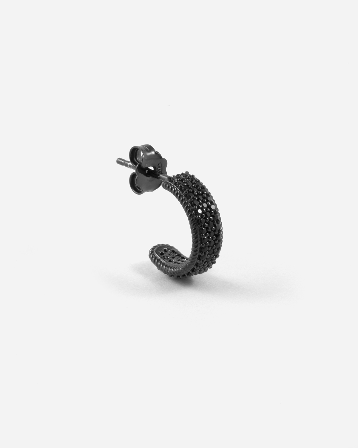 Orecchino in argento,bright black band con brillanti neri, Nove25