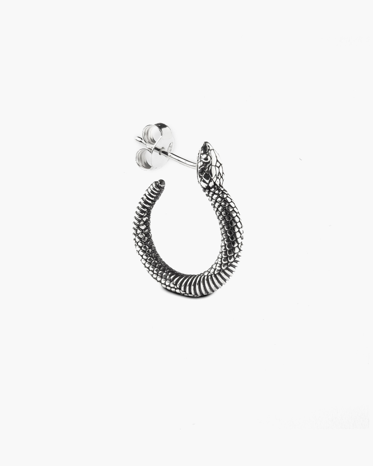 Orecchino in argento, serpente a cerchio, Nove25