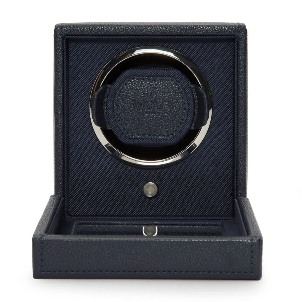 Cub Single Watch Winder with Lid - Navy Blue, Wolf 1834