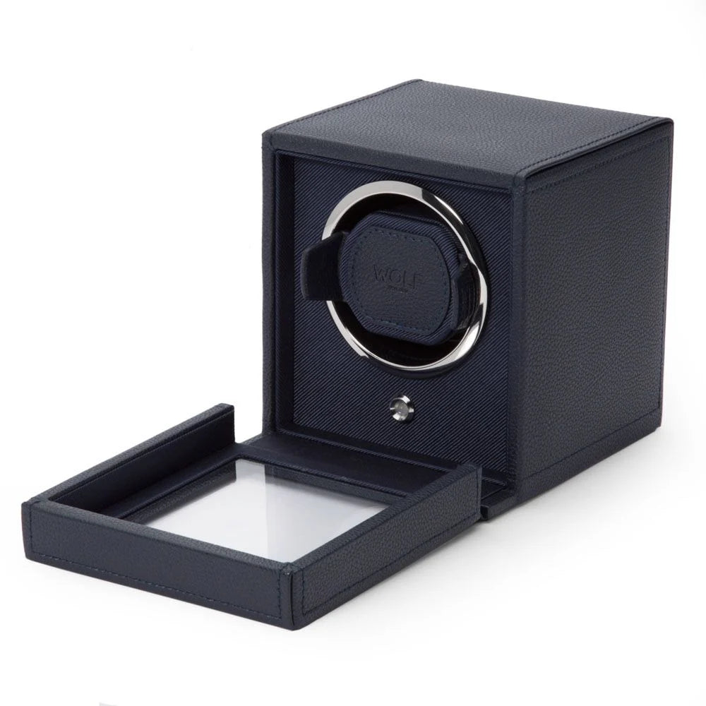 Cub Single Watch Winder with Lid - Navy Blue, Wolf 1834