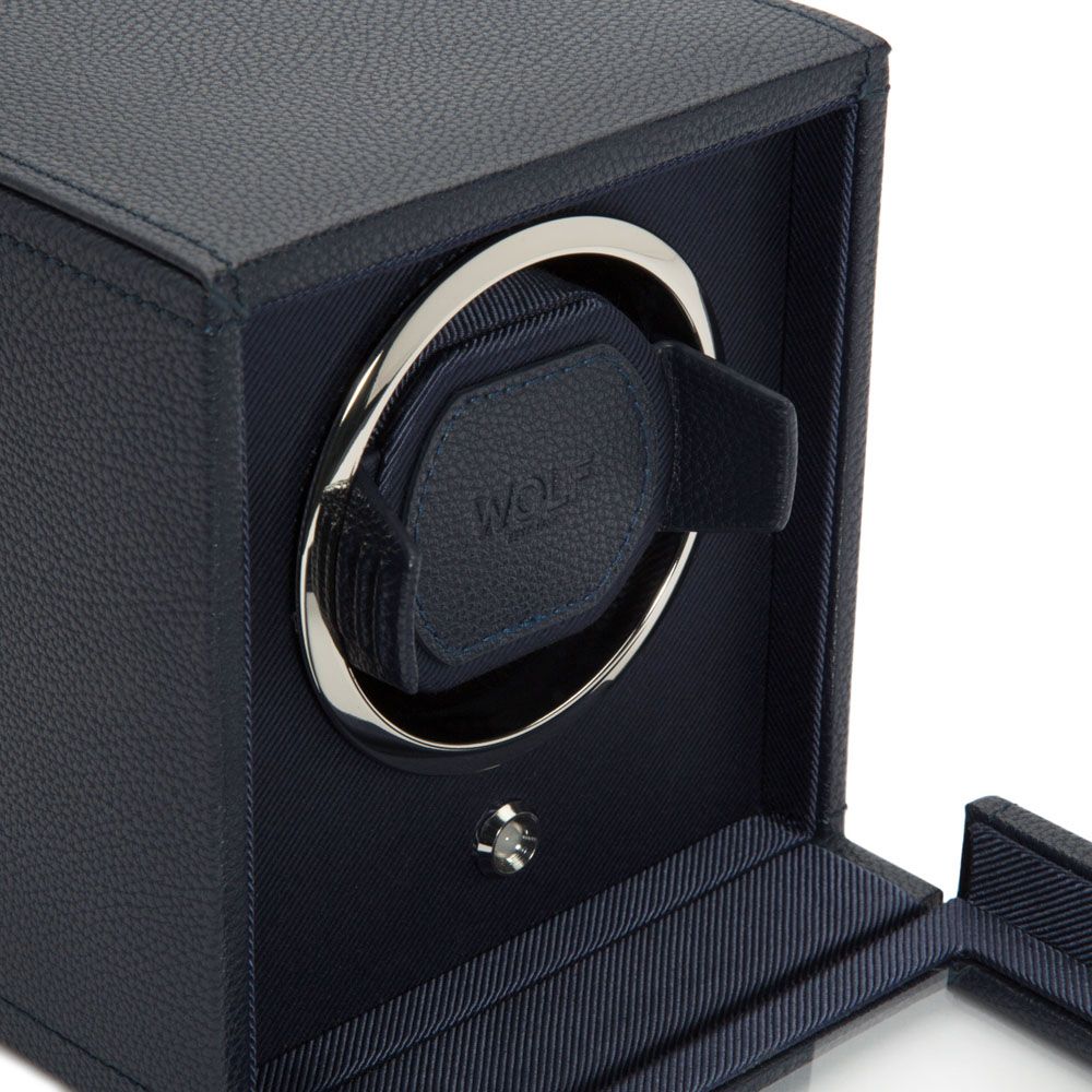 Cub Single Watch Winder with Lid - Navy Blue, Wolf 1834